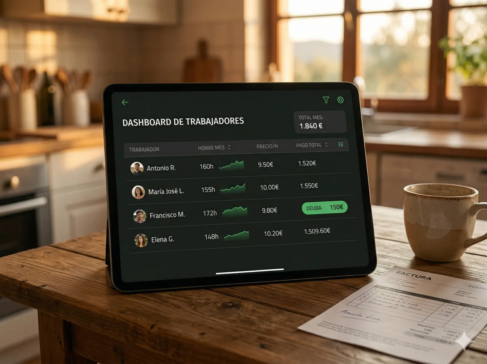 Listado de jornaleros con sus horas del mes y deuda en MiOlivar