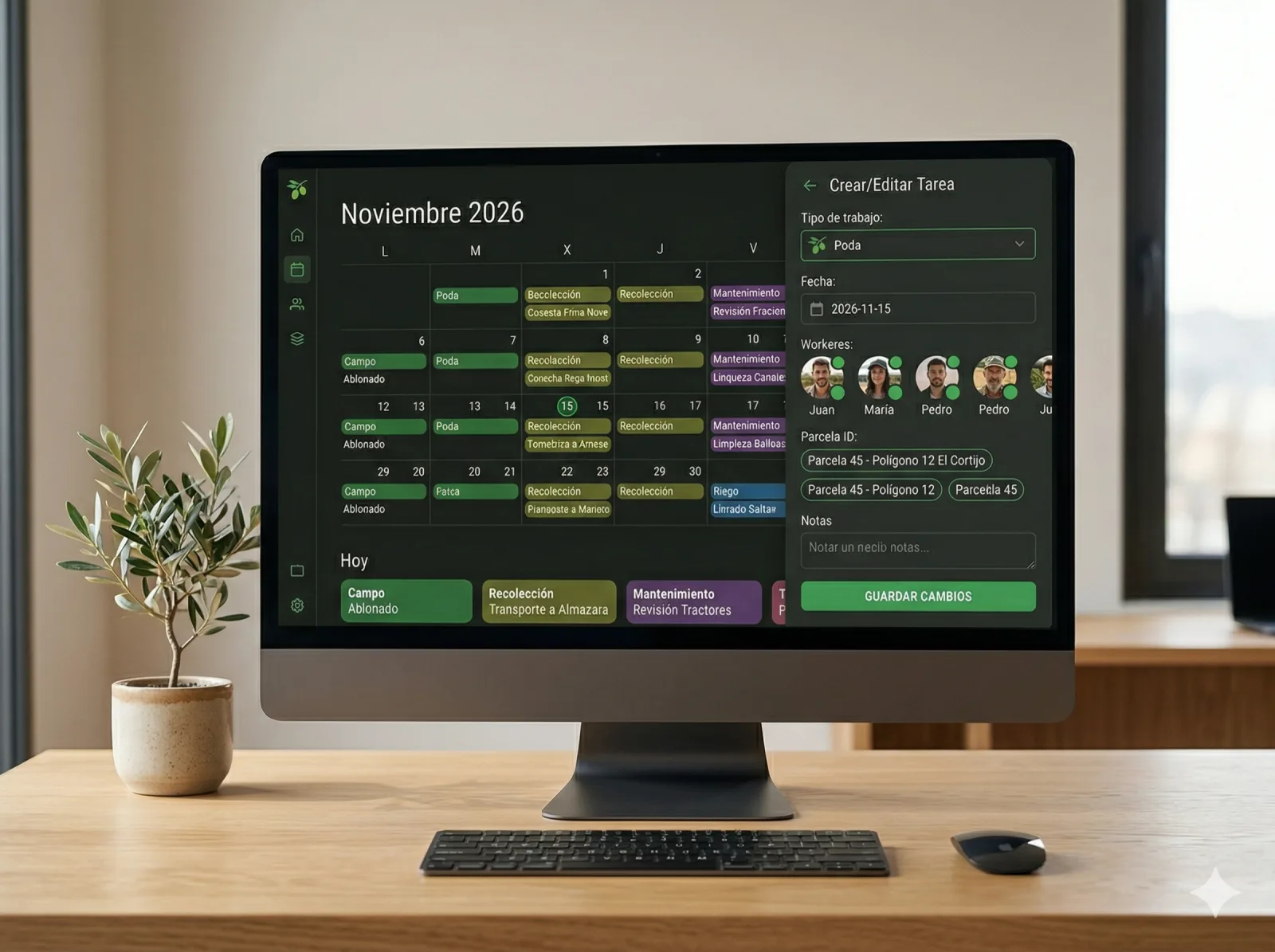 Sidebar lateral editando una tarea del olivar en MiOlivar